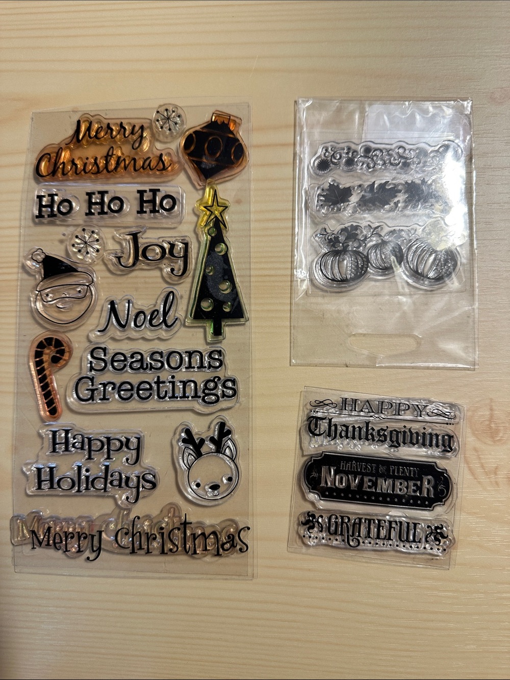 Holiday Clear Stamps Set - Christmas & Thanksgiving Phrases